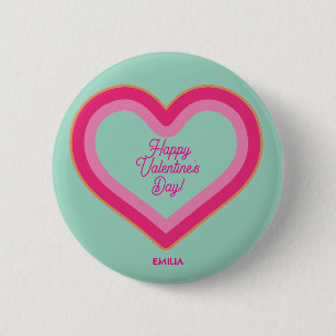 Happy Valentine's Day Niedlich Hot Pink Heart Girl Button