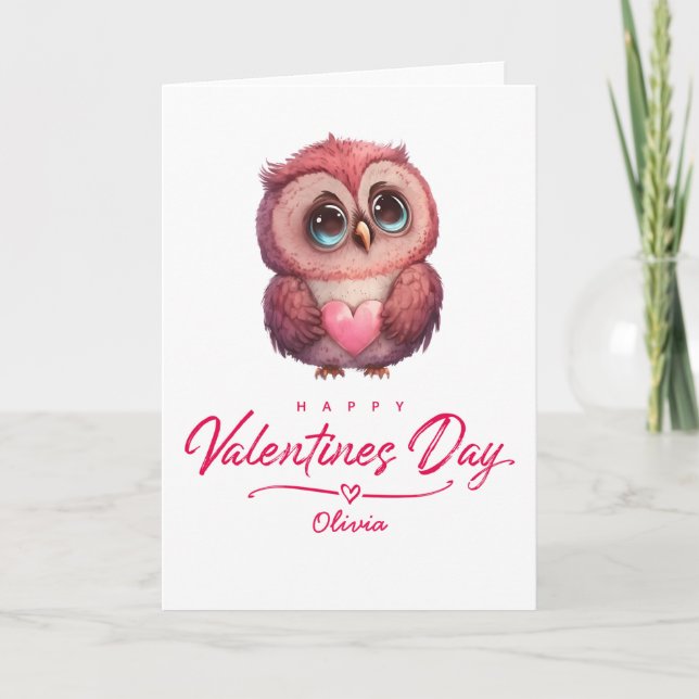 Happy Valentines Day Niedlich Owl Card Karte (Vorderseite)