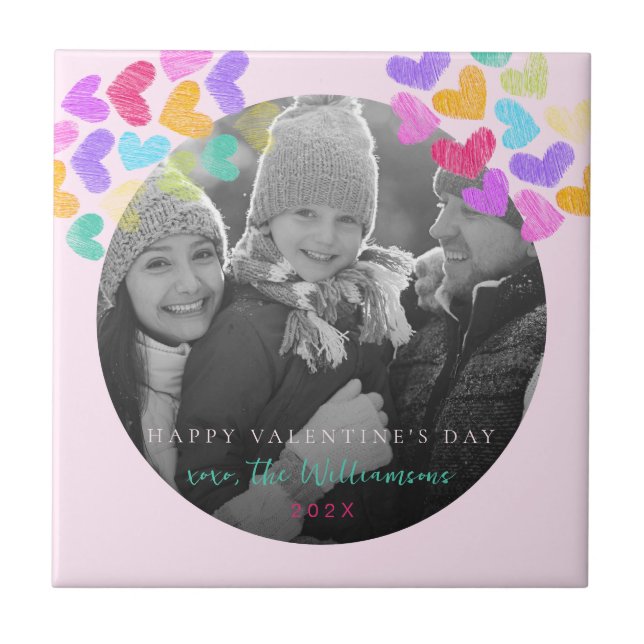 Happy Valentines Day Niedlich Pastel Hearts Foto Fliese (Vorderseite)