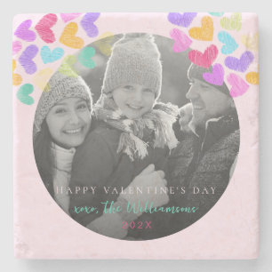 Happy Valentines Day Niedlich Pastel Hearts Foto Steinuntersetzer
