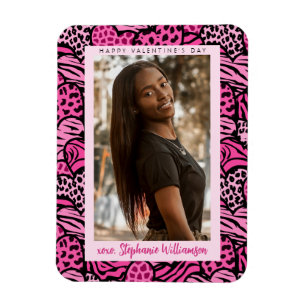Happy Valentines Day Niedlich Pink Jungle Hearts F Magnet