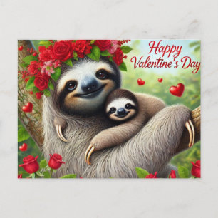 Happy Valentine's Day Niedlich Sloth Postkarte