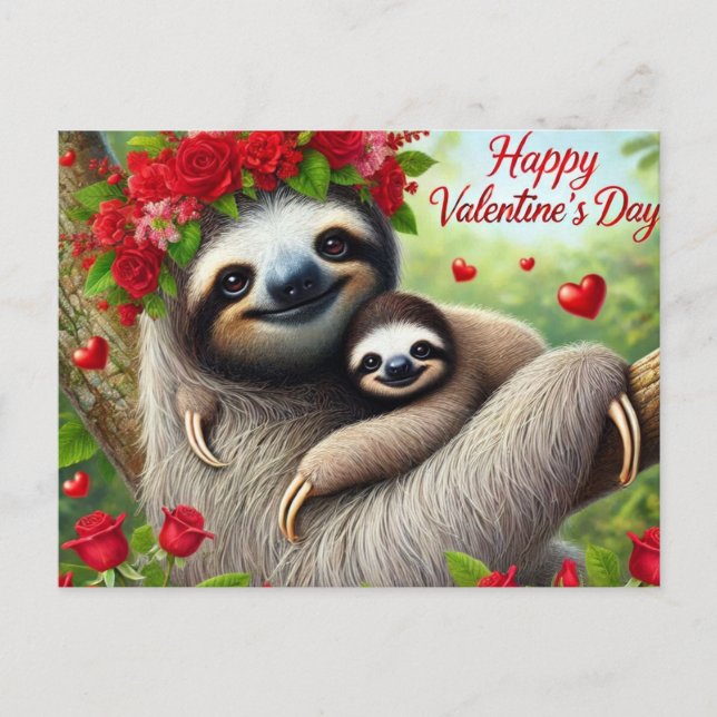 Happy Valentine's Day Niedlich Sloth Postkarte (Vorderseite)