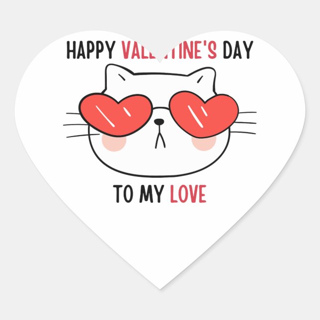 Happy valentine's day | niedliche Katze mit Herzau Herz-Aufkleber (Vorderseite)