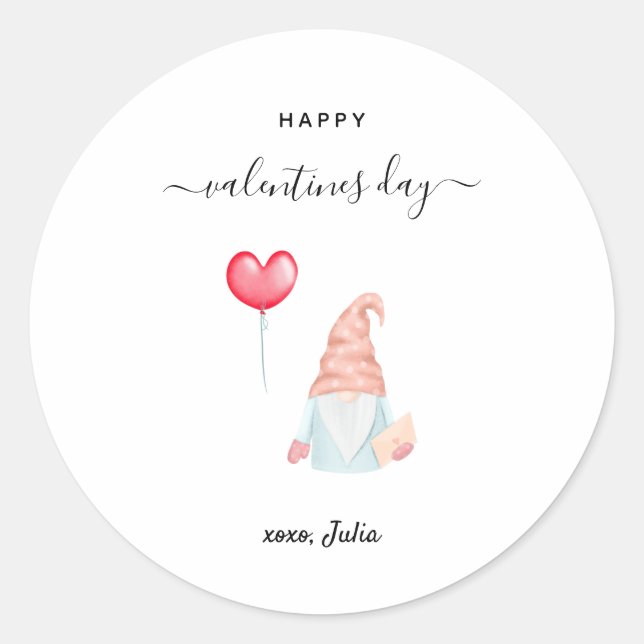 Happy Valentine's Day Niedliche Liebe Gnome Herz Runder Aufkleber (Vorderseite)