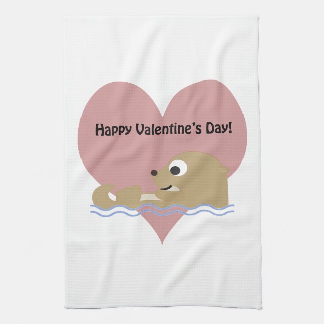 Happy Valentines Day Otter Küchentuch (Vertikal)