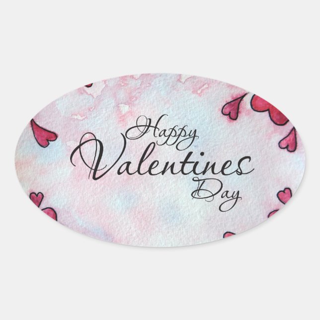 Happy Valentines Day Ovaler Aufkleber (Vorderseite)