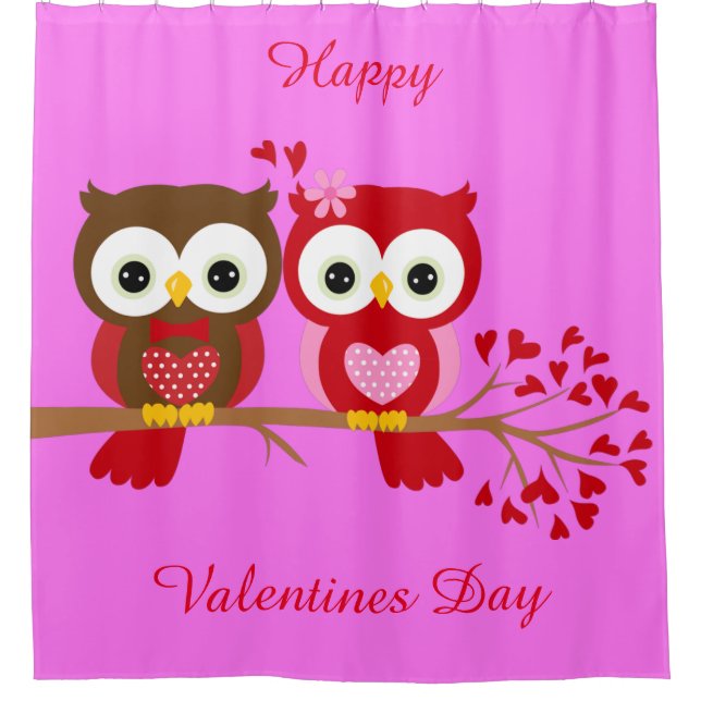Happy Valentines Day Owls Duschvorhang (Vorderseite)