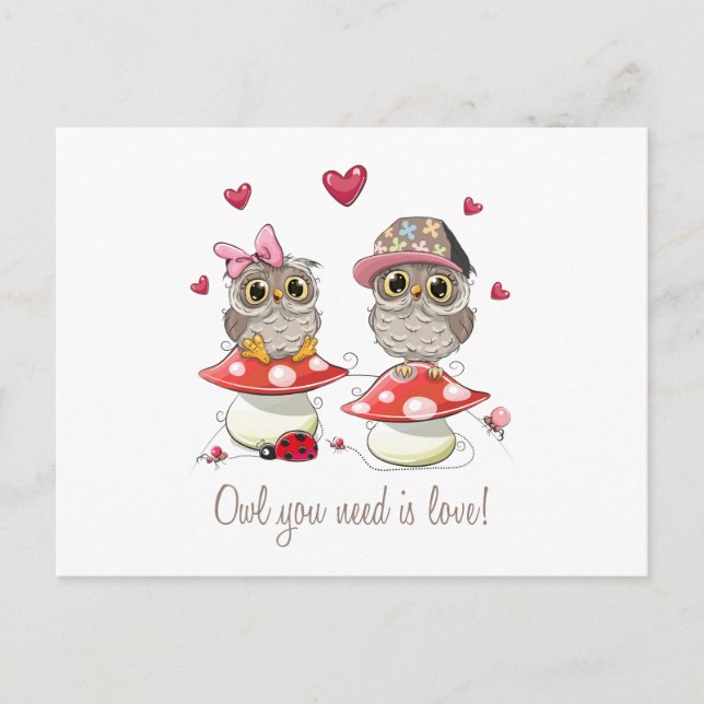 Happy Valentine's Day Owls Feiertagspostkarte (Vorderseite)