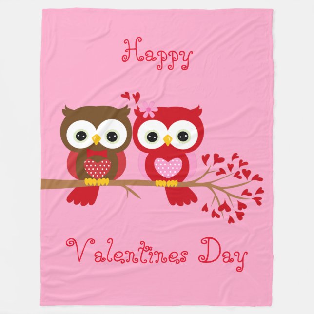 Happy Valentines Day Owls Fleecedecke (Vorderseite)