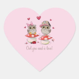 Happy Valentine's Day Owls Herz-Aufkleber
