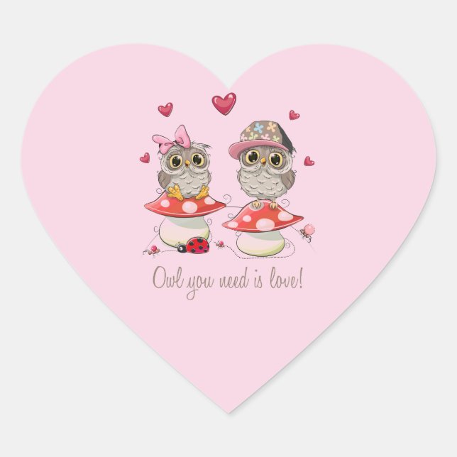 Happy Valentine's Day Owls Herz-Aufkleber (Vorderseite)