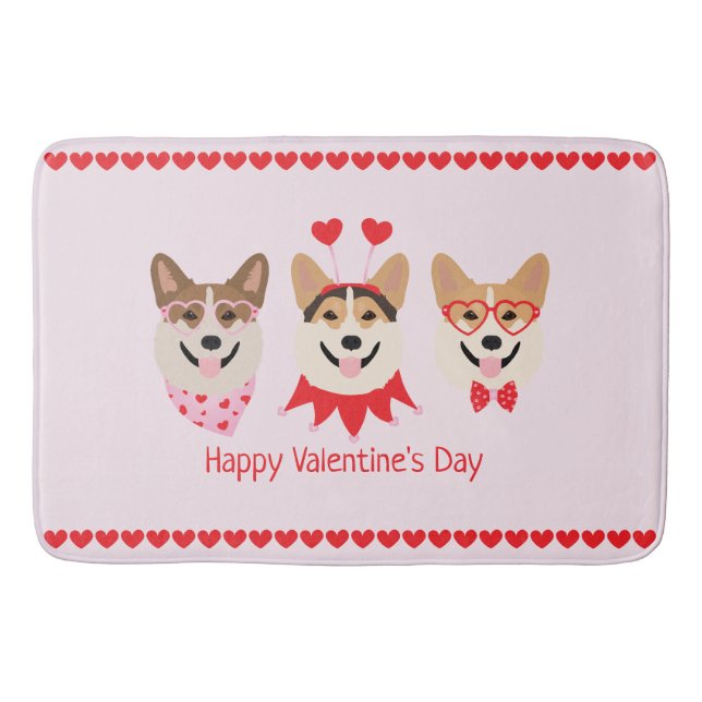 Happy Valentines Day Pembroke Welsh Corgi Hunde Badematte (Vorderseite)