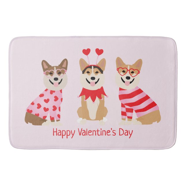 Happy Valentines Day Pembroke Welsh Corgi Hunde Badematte (Vorderseite)