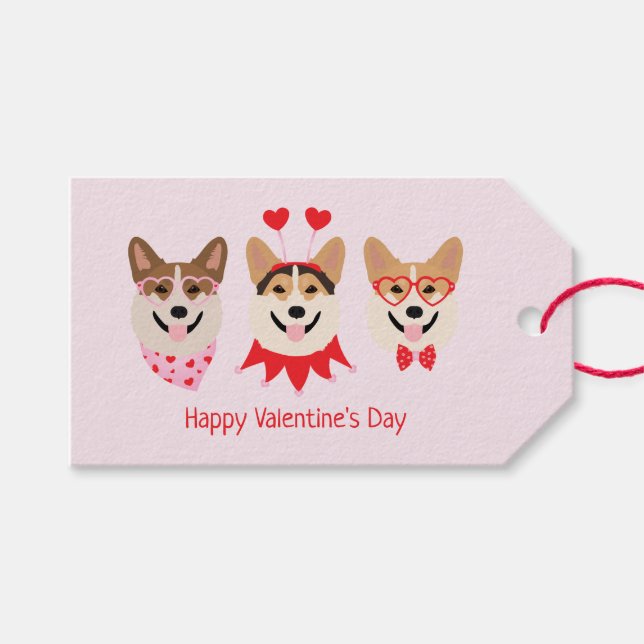 Happy Valentines Day Pembroke Welsh Corgi Hunde Geschenkanhänger (Vorderseite (Horizontal))