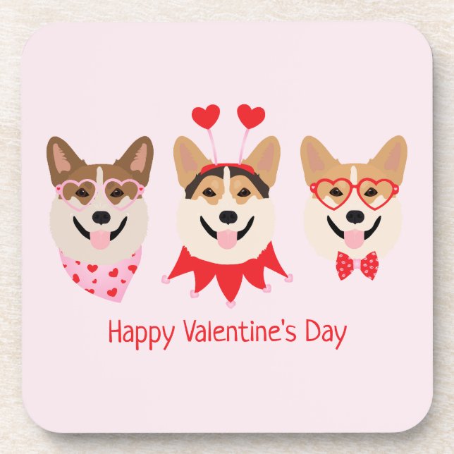 Happy Valentines Day Pembroke Welsh Corgi Hunde Getränkeuntersetzer (Vorderseite)