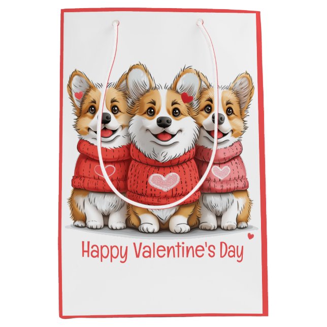Happy Valentines Day Pembroke Welsh Corgi Hunde Mittlere Geschenktüte (Vorderseite)