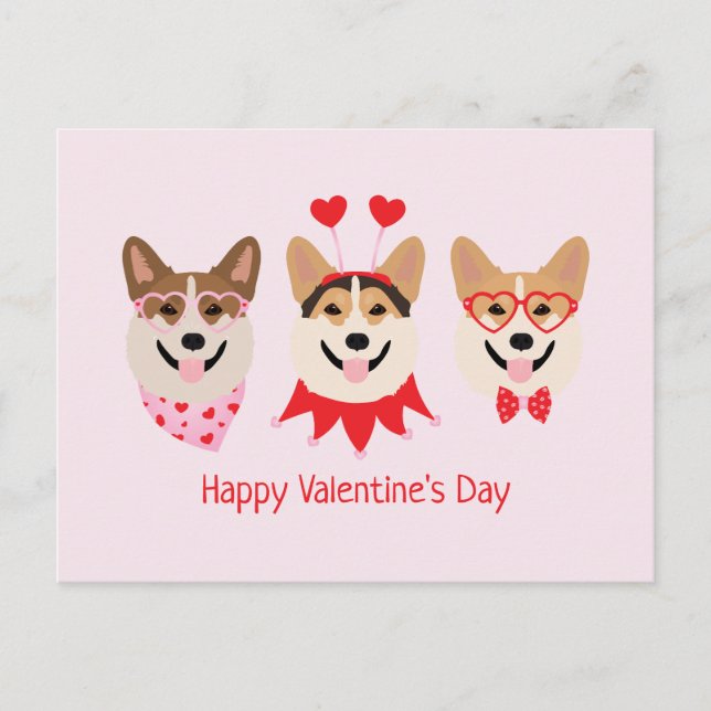 Happy Valentines Day Pembroke Welsh Corgi Hunde Postkarte (Vorderseite)