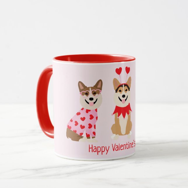 Happy Valentines Day Pembroke Welsh Corgi Hunde Tasse (Vorderseite Links)