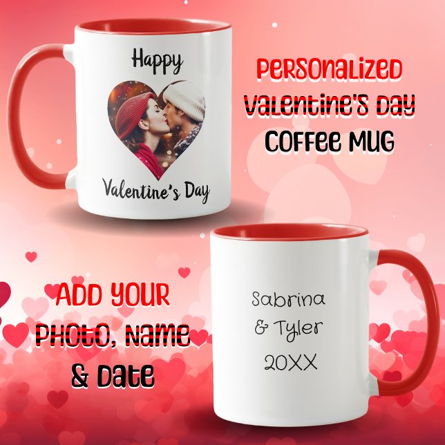 Happy Valentine's Day Personalisiertes Foto & Name Tasse (Von Creator hochgeladen)