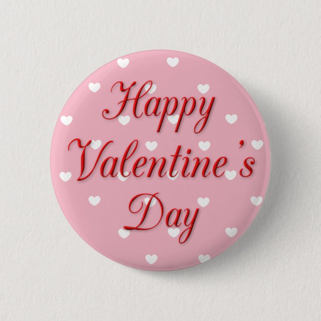 Happy Valentine's Day Pink and White Heart Button (Vorderseite)