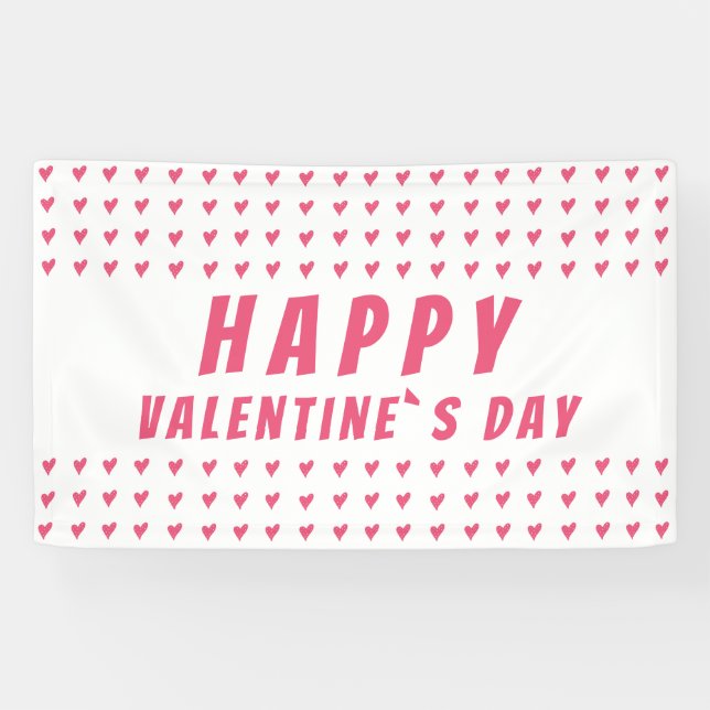 Happy Valentine's Day Pink Heart Banner (Horizontal)