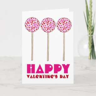 Happy Valentine's Day Pink Heart Cake Pop Card Feiertagskarte