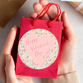 Happy Valentines Day pink heart floral Runder Aufkleber