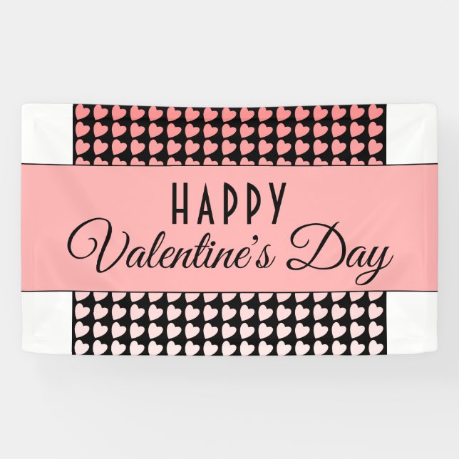 Happy Valentine's Day Pink Heart Pattern Banner (Horizontal)