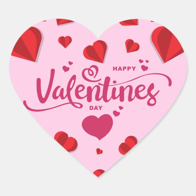 Happy Valentines Day Pink Heart Sticker (Vorderseite)