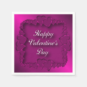 Happy Valentine's Day Pink Hearts Napkins Serviette