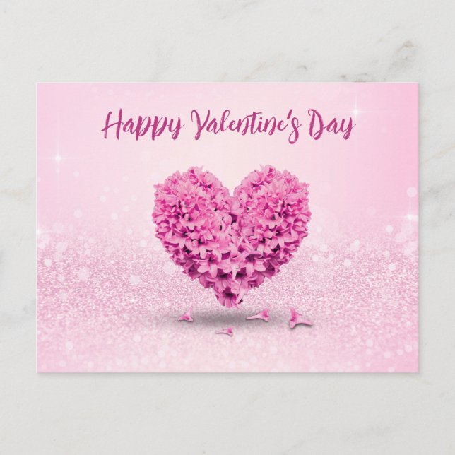 Happy Valentine's Day Pink Hyacinth Herzens Liebli Postkarte (Vorderseite)