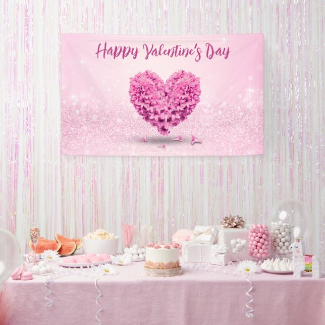 Happy Valentine's Day Pink Hyacinth Lovely Herz Banner (Party)