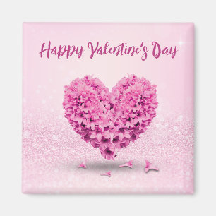 Happy Valentine's Day Pink Lovely Hyacinth Heart Magnet