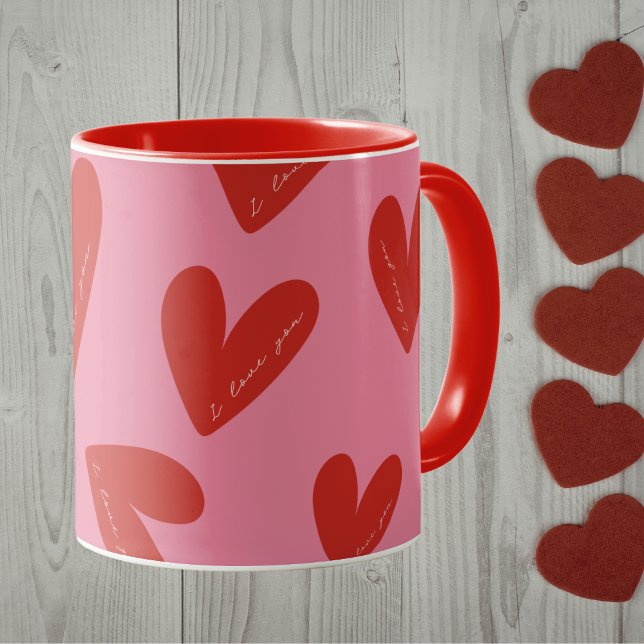 Happy Valentine's Day Pink Red Hearts 'I love you' Tasse (Von Creator hochgeladen)