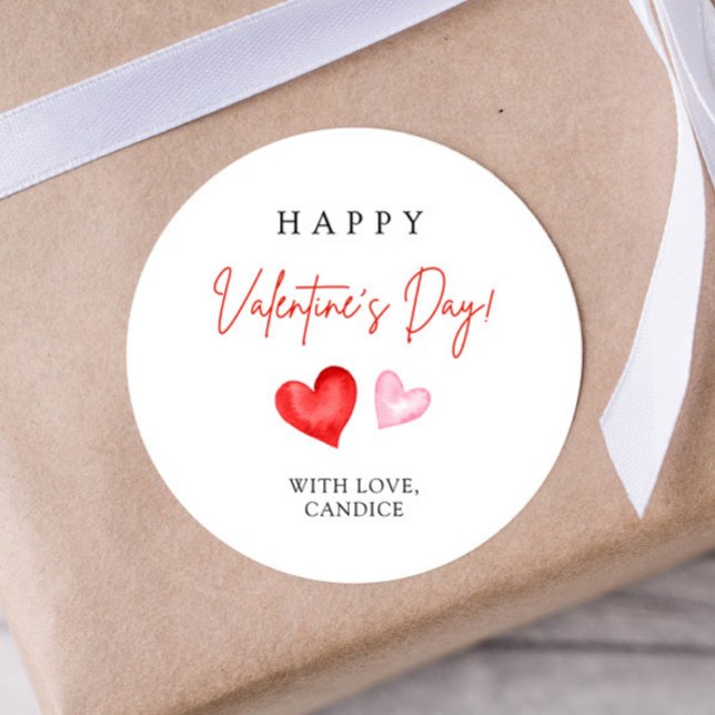 Happy Valentine's Day Pink & Red Hearts Runder Aufkleber (Von Creator hochgeladen)