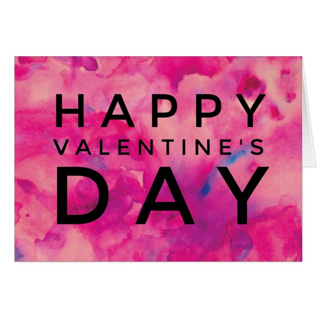 Happy Valentine's Day Pink Watercolor (Vorderseite (Horizontal))