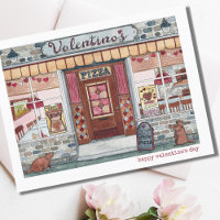 Happy Valentine's Day Pizza Shop Wasserfarbe