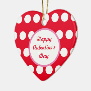 Happy Valentine's Day Polka Dot Heart Ornament