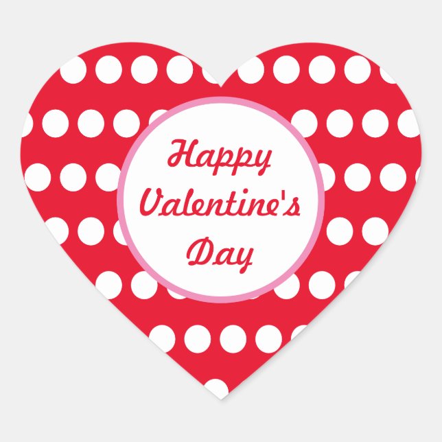Happy Valentine's Day Polka Dot Heart Stickers (Vorderseite)