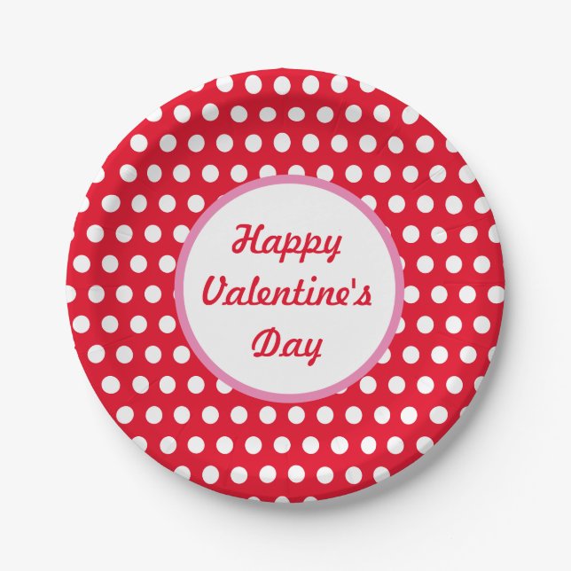 Happy Valentine's Day Polka Dot Paper Teller (rot) (Vorderseite)