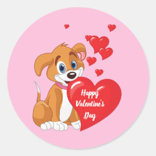 Happy Valentine's Day Puppy   Runder Aufkleber