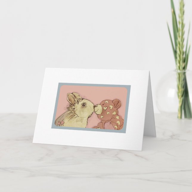 Happy Valentine's Day, Rabbit und Teddy Bear Card Karte (Vorderseite)