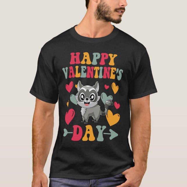 Happy Valentines Day Raccoon Heart Love Groovy T-Shirt (Vorderseite)