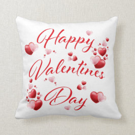 Happy Valentines Day Red and Pink Hearts Pillow Kissen