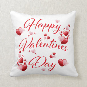 Happy Valentines Day Red and Pink Hearts Pillow Kissen
