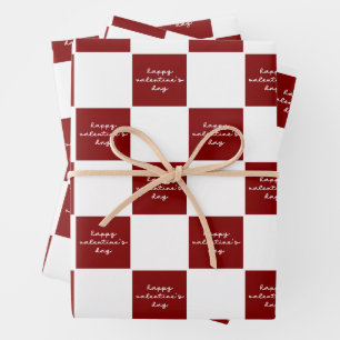 Happy Valentine's Day Red and White Karo Muster Geschenkpapier Set