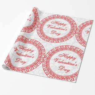 Happy Valentines Day Red Circles & Lace Geschenkpapier