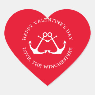 Happy Valentine's Day Red Custom nautical anchors Herz-Aufkleber
