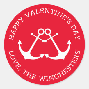 Happy Valentine's Day Red Custom nautical anchors Runder Aufkleber
